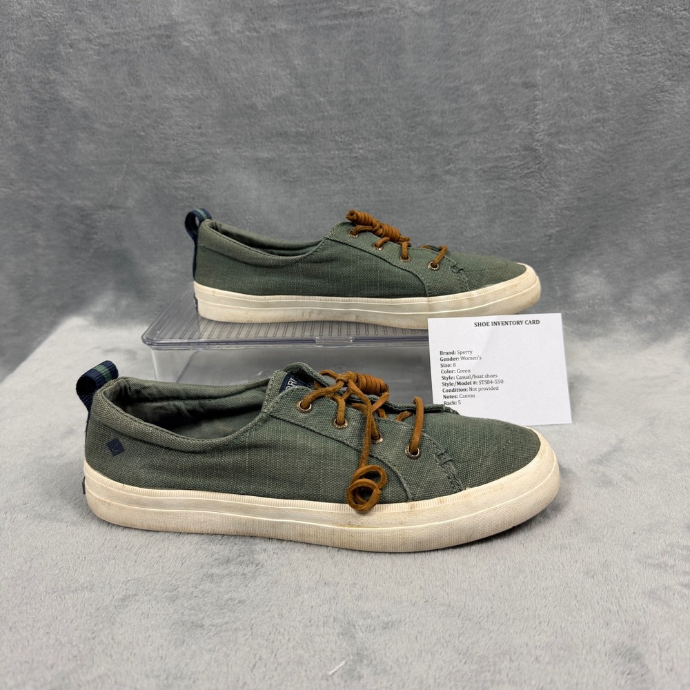 Sperry Womens 8 Green Crest Vibe Sneaker Boat Shoe Canvas STS84-550 Boho Gorp